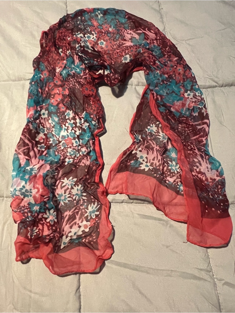 Lightweight Floral Red & Teal Women’s Scarf